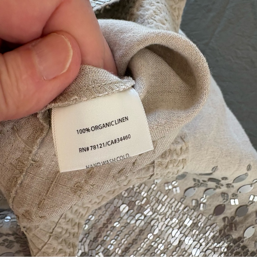 EILEEN FISHER Organic Linen Tank Dress with Sequined Hem. Size 14. - Picture 10 of 12